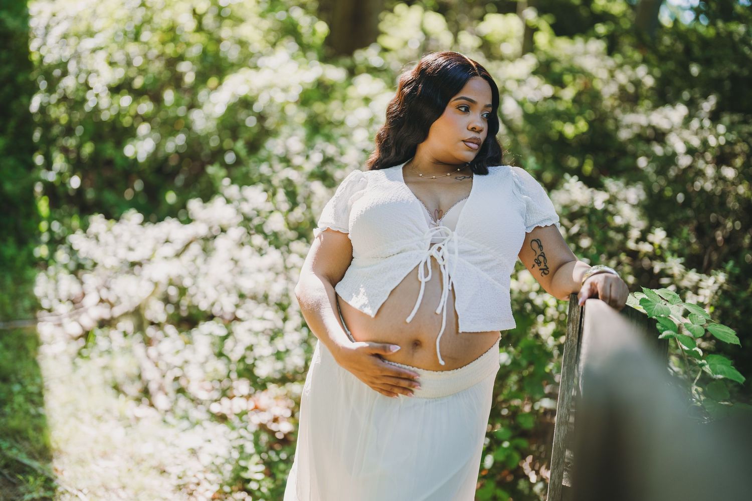 Ashley's maternity session in Brighton Dam Azalea Garden in Olney, MD.