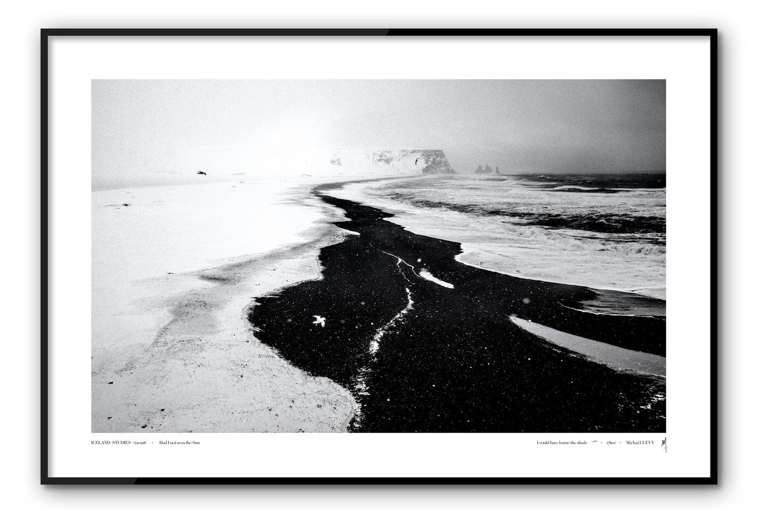A series of minimalist black and white landscape photographs showing curved coastlines and ocean waves from an aerial view.