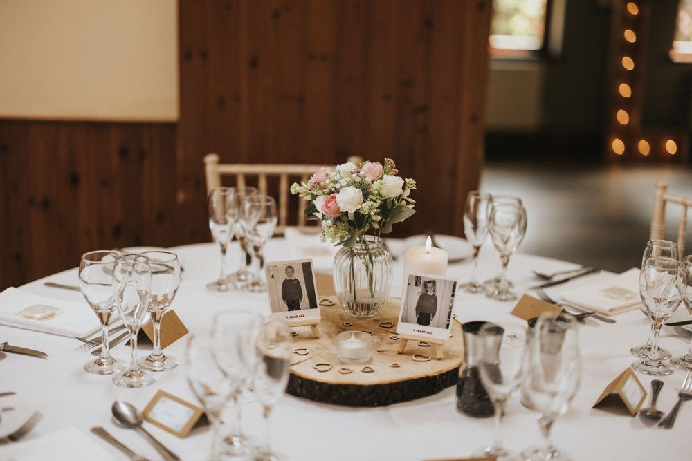 A rustic wedding table setting at Hall Farm - image captured by Grimsby photographers.