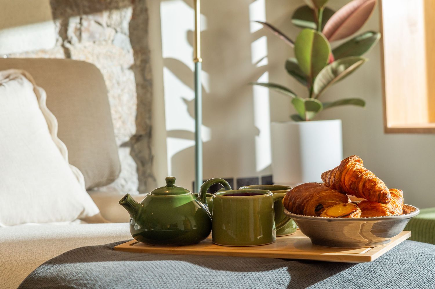 breakfast tray in morning in living room