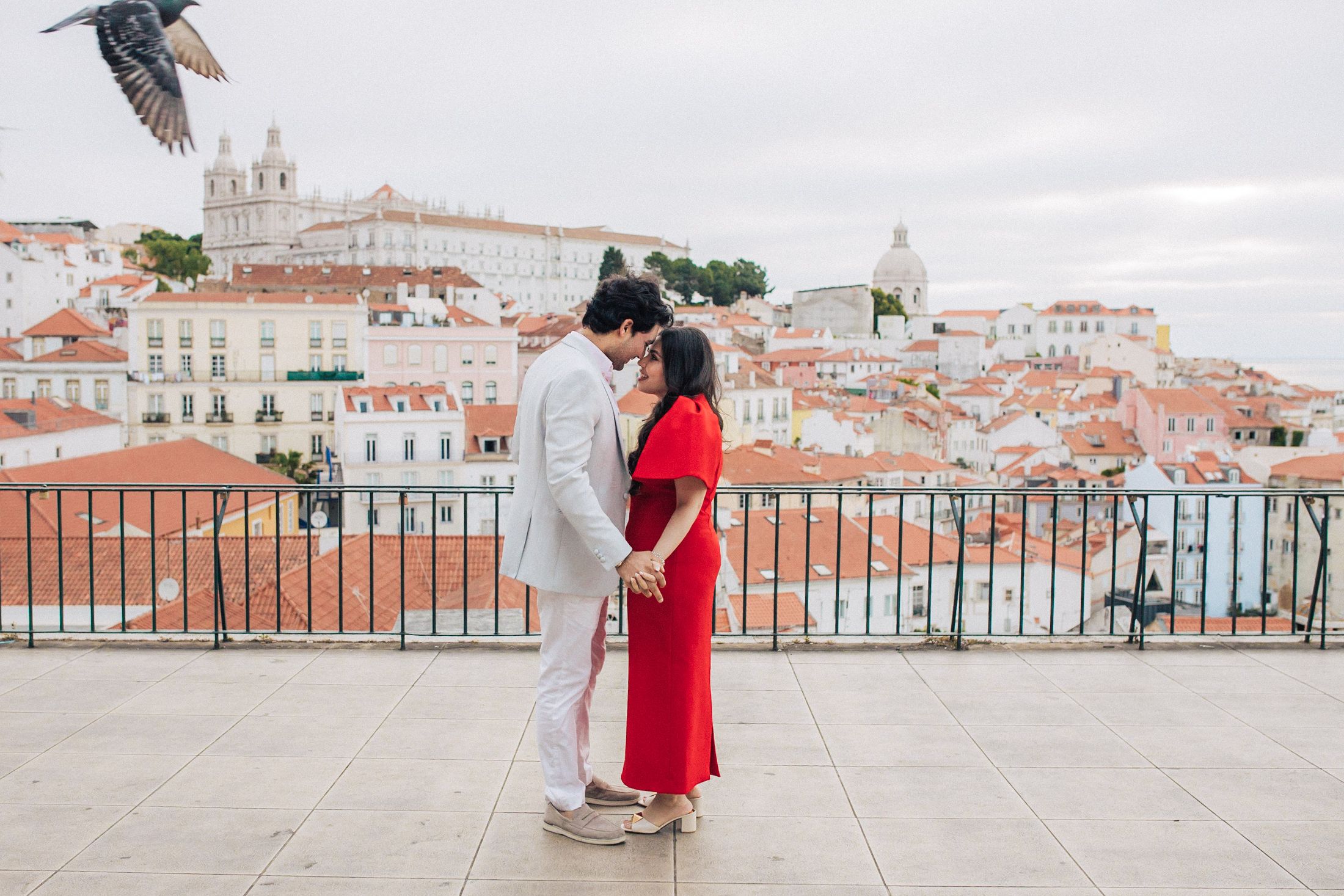 Couple from India celebrating their love in the heart of Lisbon, Portugal.