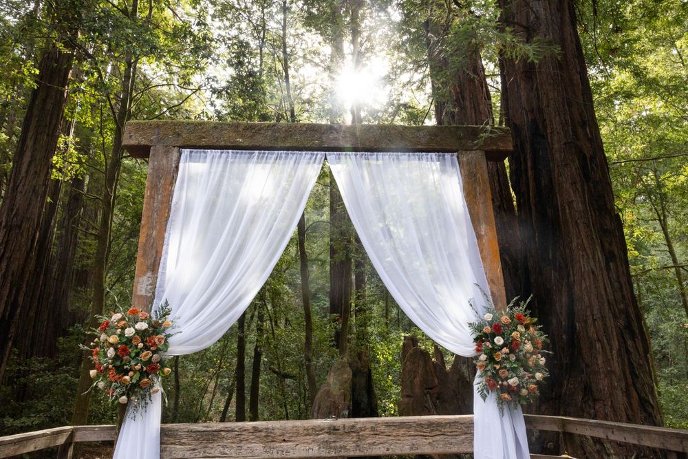 Detail shot, wedding arch with flowers, San Mateo County Wedding, Redwood Wedding, Chico wedding photographer
