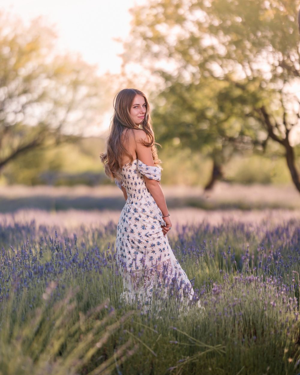 Class of 2026 senior photo in sunset lavender field, Tucson portrait photographer