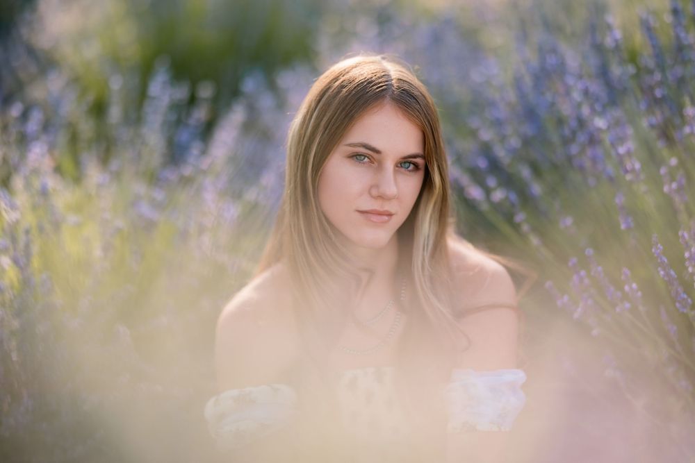 Class of 2026 senior photo in sunset lavender field, Tucson portrait photographer