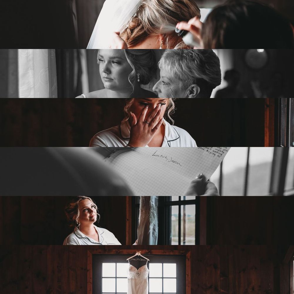 Cinematic series of black and white shots showing tender emotional moments and movement in a dramatic interior scene.