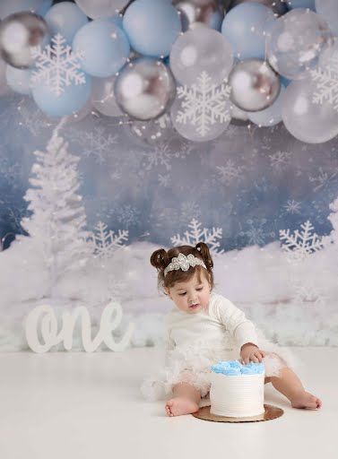 Baby Girl Winter Themed Blue and White Cake Smash Session - Port Chester, NY