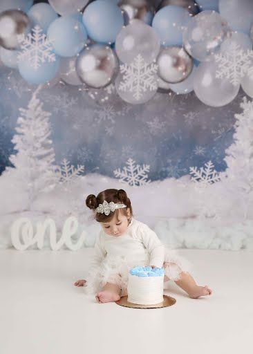Baby Girl Winter Themed Blue and White Cake Smash Session - Port Chester, NY