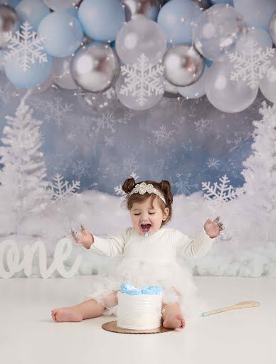 Baby Girl Winter Themed Blue and White Cake Smash Session - Port Chester, NY