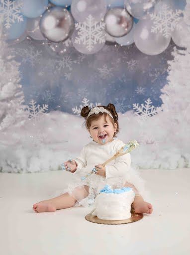 Baby Girl Winter Themed Blue and White Cake Smash Session - Port Chester, NY