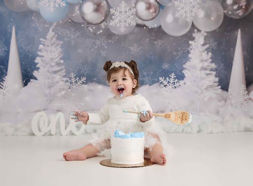 Baby Girl Winter Themed Blue and White Cake Smash Session - Port Chester, NY