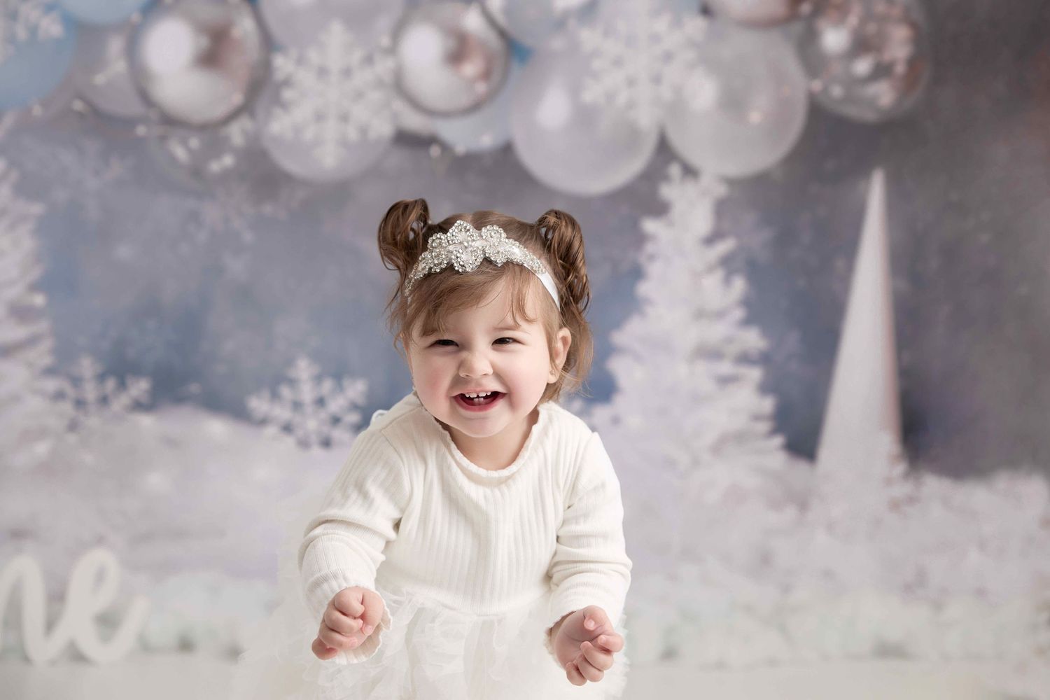 Baby Girl Winter Themed Blue and White Cake Smash Session - Port Chester, NY