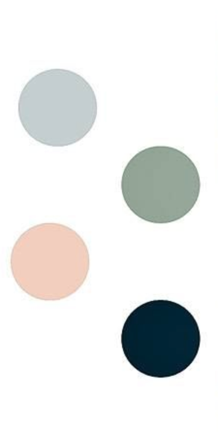 Four minimalist circles in muted tones of light blue, sage green, peach, and navy arranged vertically on white background.