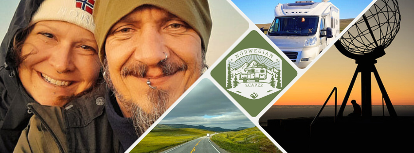 A collage featuring outdoor scenes with an RV, radio telescope, and green countryside landscape.