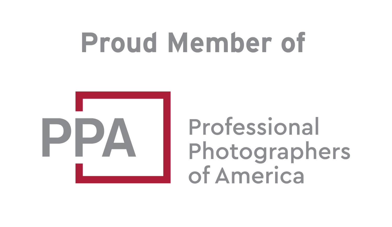 Professional Photographers of America (PPA) proud member logo featuring a red square and gray text emblem.
