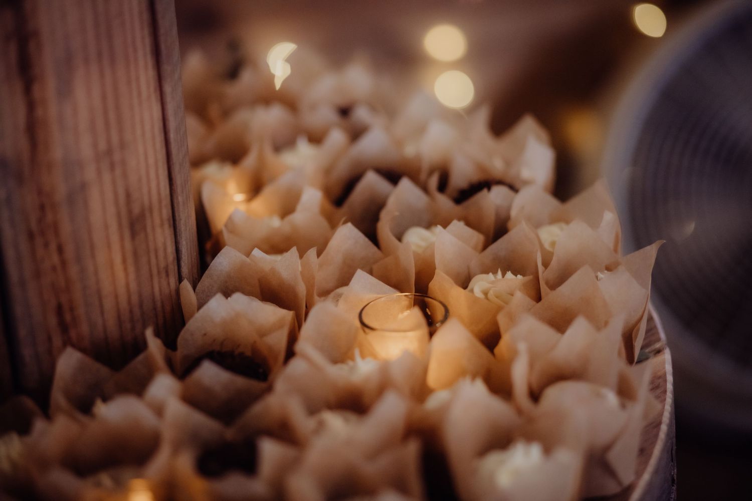 Illuminated decorative paper lanterns creating a romantic wedding atmosphere.