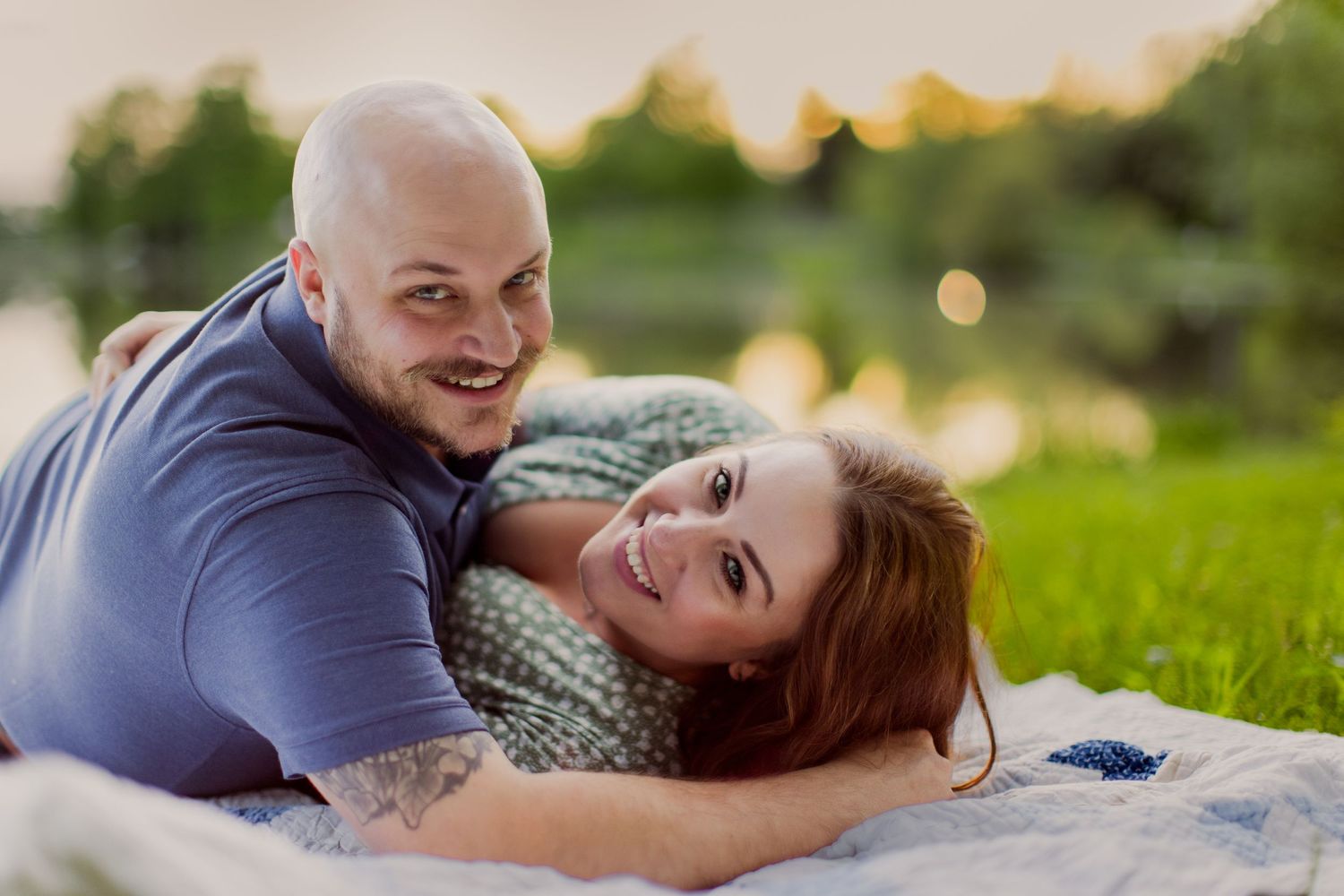 A joyful moment captured between two people during an outdoor photo session.