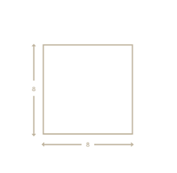 A minimal square diagram showing equal sides of 8 units with thin brown outline.