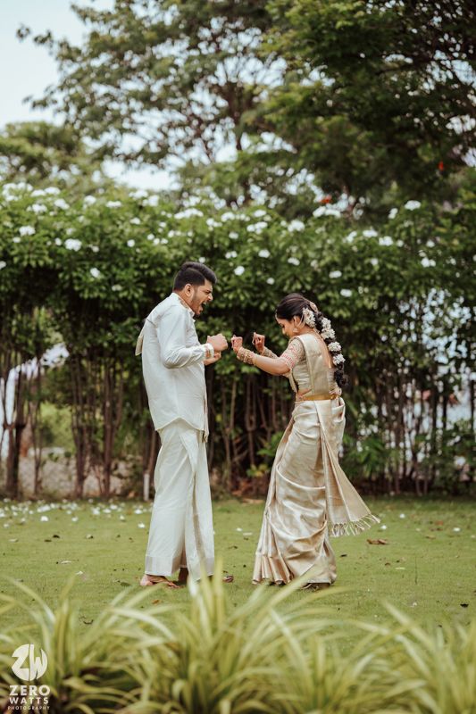 Candid dancing moments captured in a garden setting.