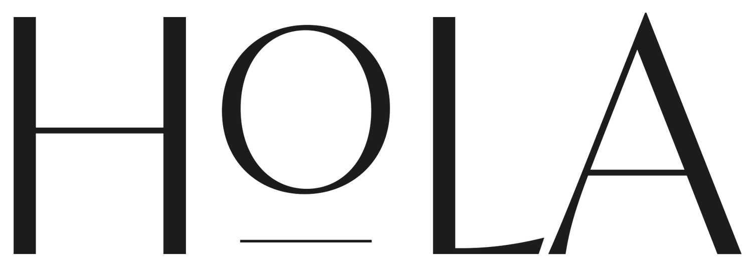 A simple minimalist typographic design displaying the word HOLA in black letters against a white background.
