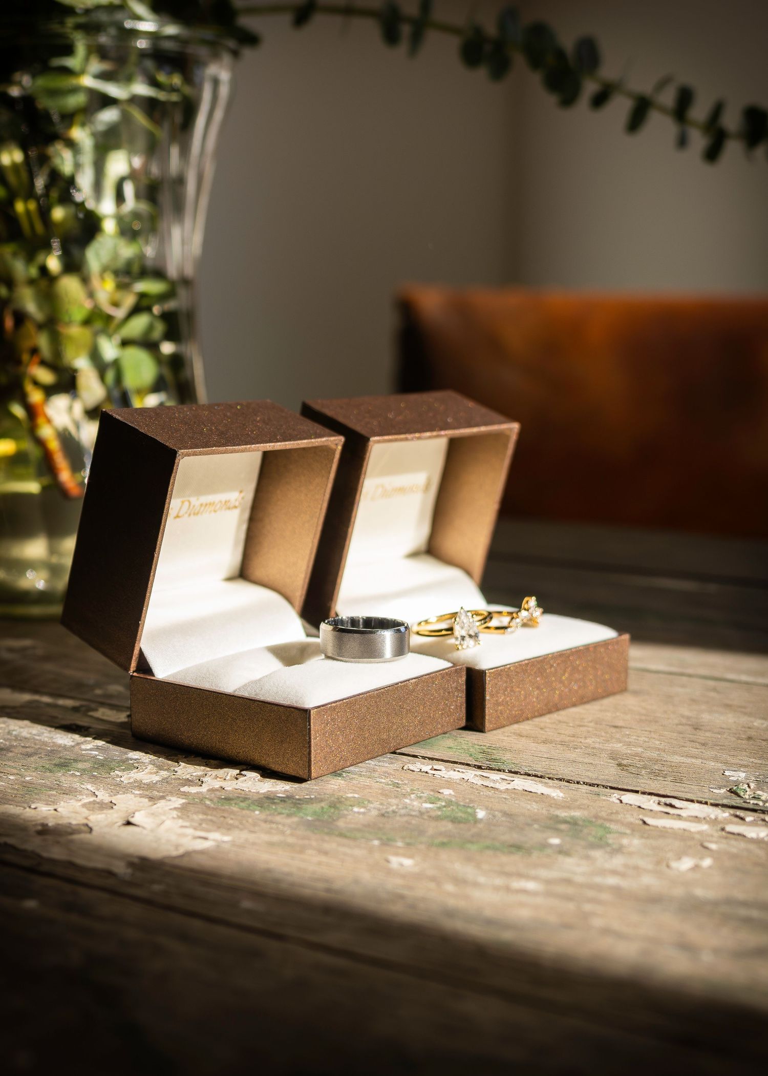 Detail photos like these wedding rings capture the sunlight perfectly.