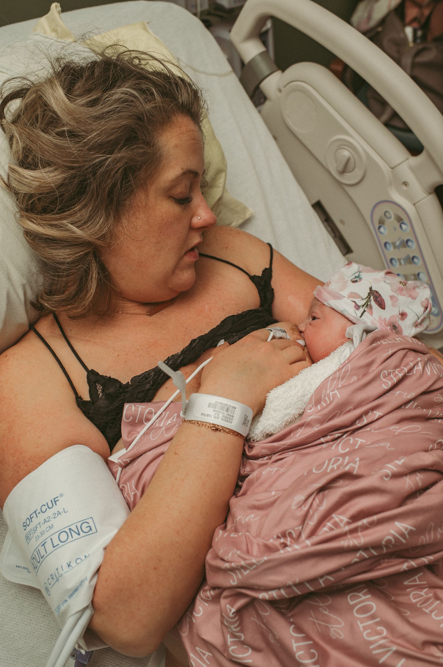 A Virginia local mom attempts to nurse her brand new baby girl within an hour of delivering her at Sentara Hospital.