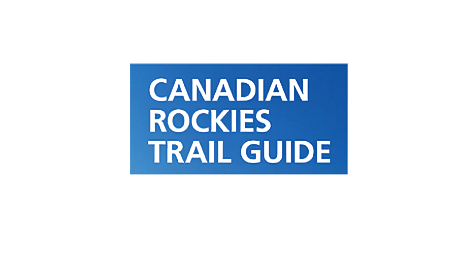 Canadian Rockies Trail Guide text in blue on black background.