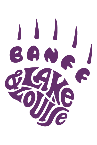 Purple hand print design with text arranged in palm shape on black background.