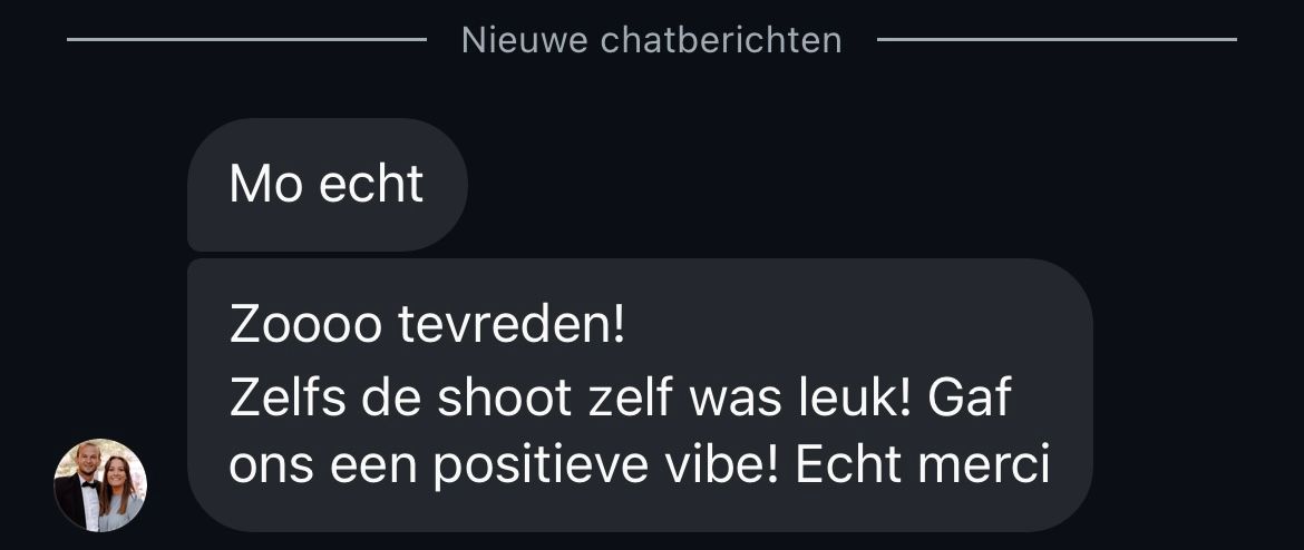 een screenshot van een spontane reactie na het leveren van de foto's