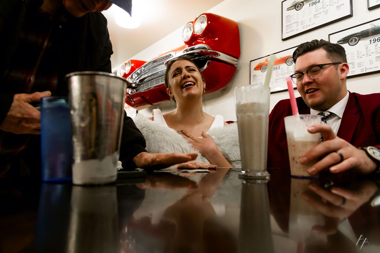 Elopement photos in a Colorado Springs diner