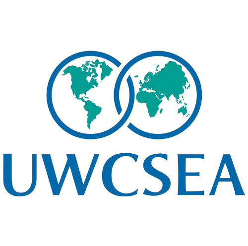 Logo of UWCSEA showing a blue and green world map split into two globes with text underneath.