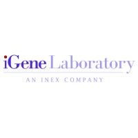 Purple and blue iGene Laboratory company logo with text showing