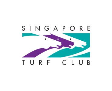The Singapore Turf Club logo features two stylized racing horses in purple and white against a teal background.