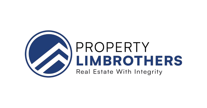 Professional real estate company logo for Property Limbrothers featuring blue angular design and tagline Real Estate With Integrity.