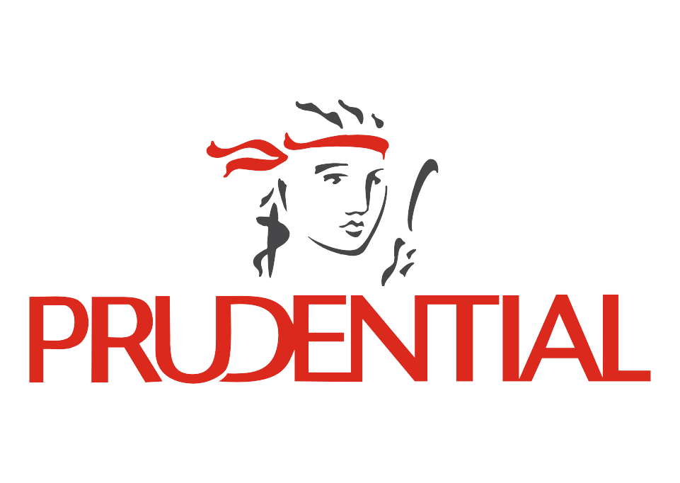 Two corporate logos in a row, showing Prudential and PRMTZ branding in black, white, and red colors.