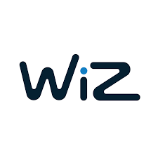 A modern black and blue minimalist logo design showing the word 'Wiz' with a stylized dot over the letter 'i'.