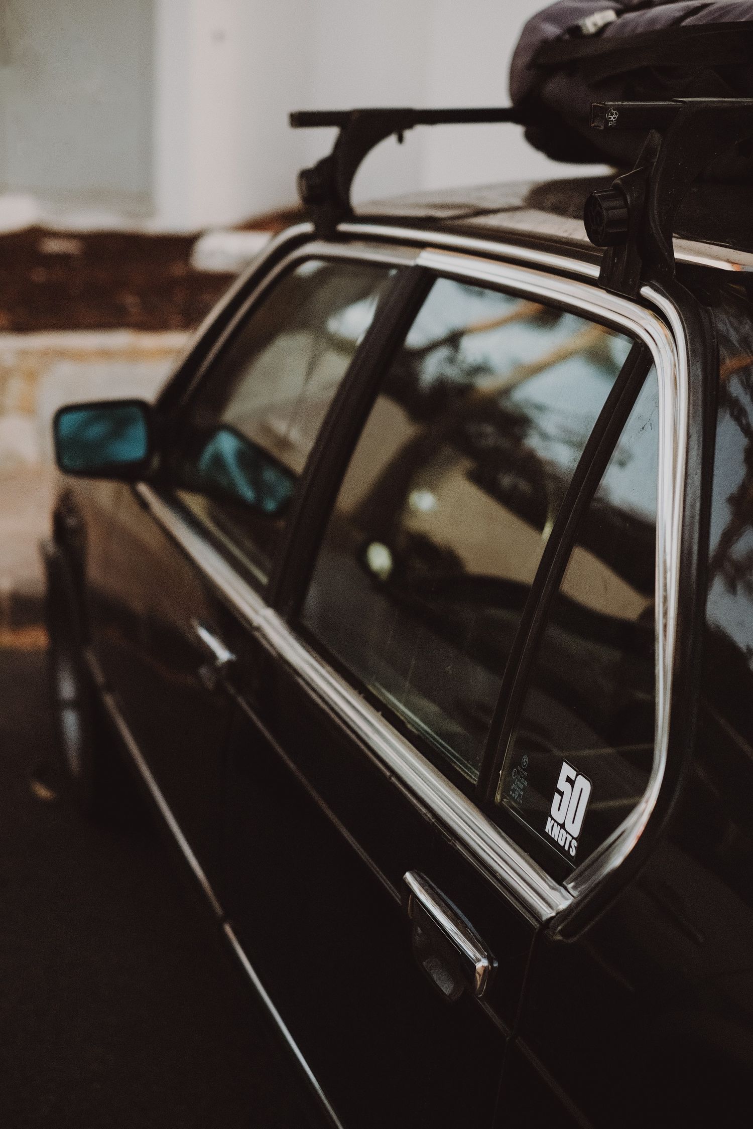 Close up of a red retro BMW car on Fuerteventura