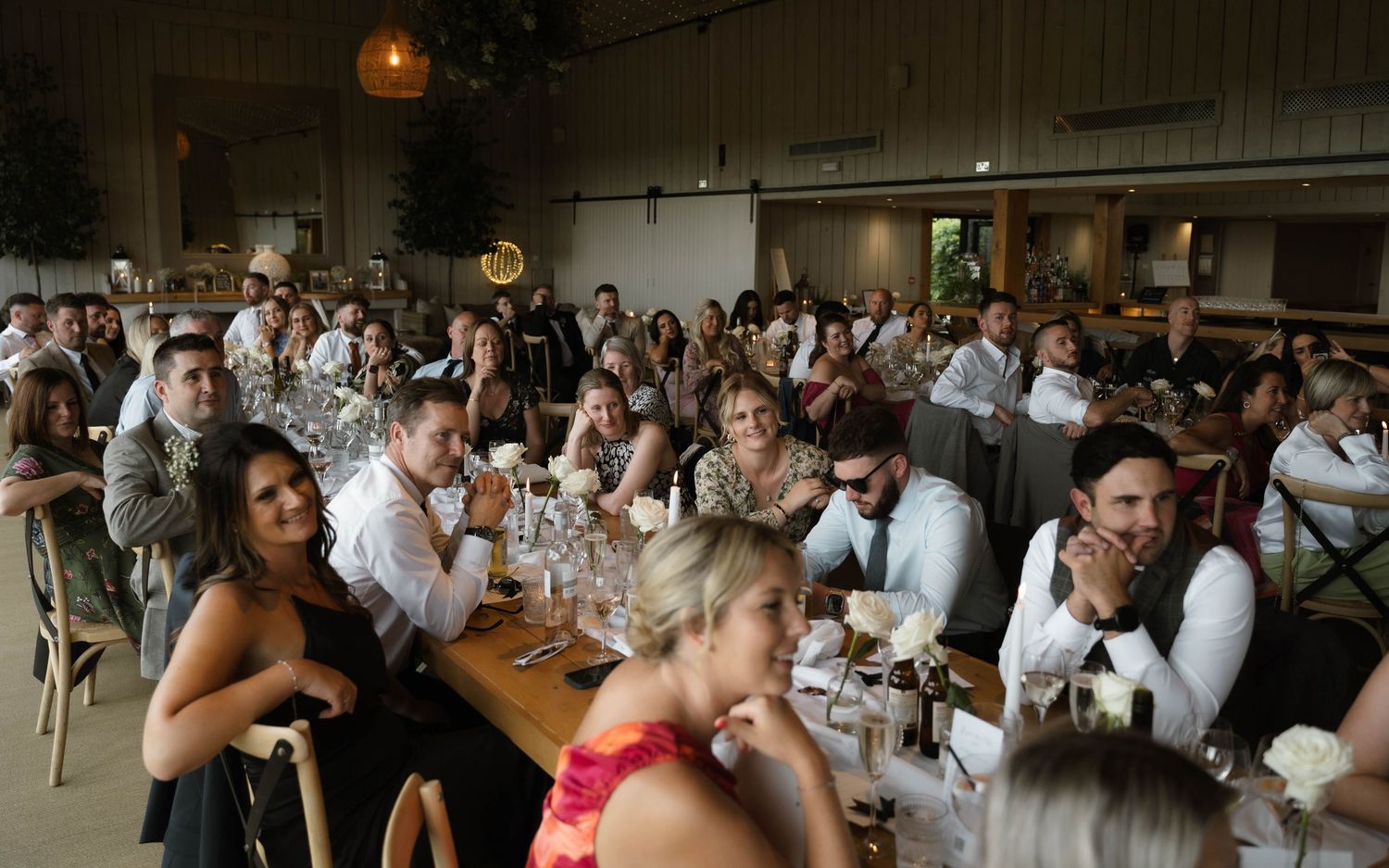 guests listen to speeches at Primrose Hill farm Wedding- Photo by Primrose Hill Farm Wedding Photographer, Olivia J Morgan Photography