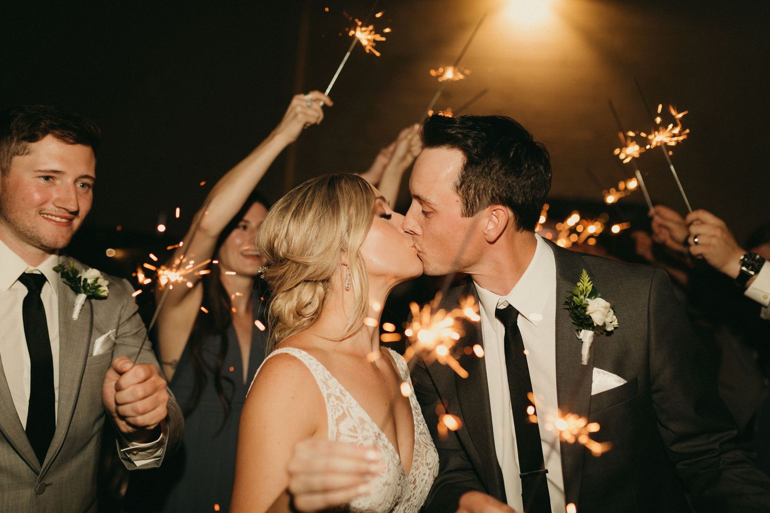 sparkler exit with wedding couple