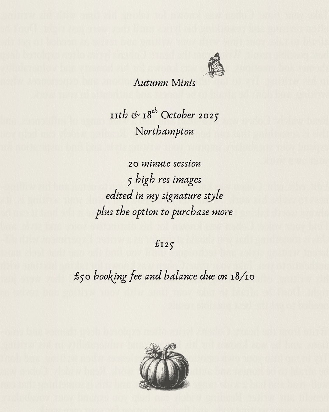 A minimalist page layout with scattered text elements and small decorative illustrations in black and white.