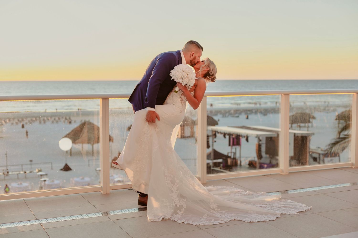 Romantic portrait of a newly married couple during sunset from their wedding photography
