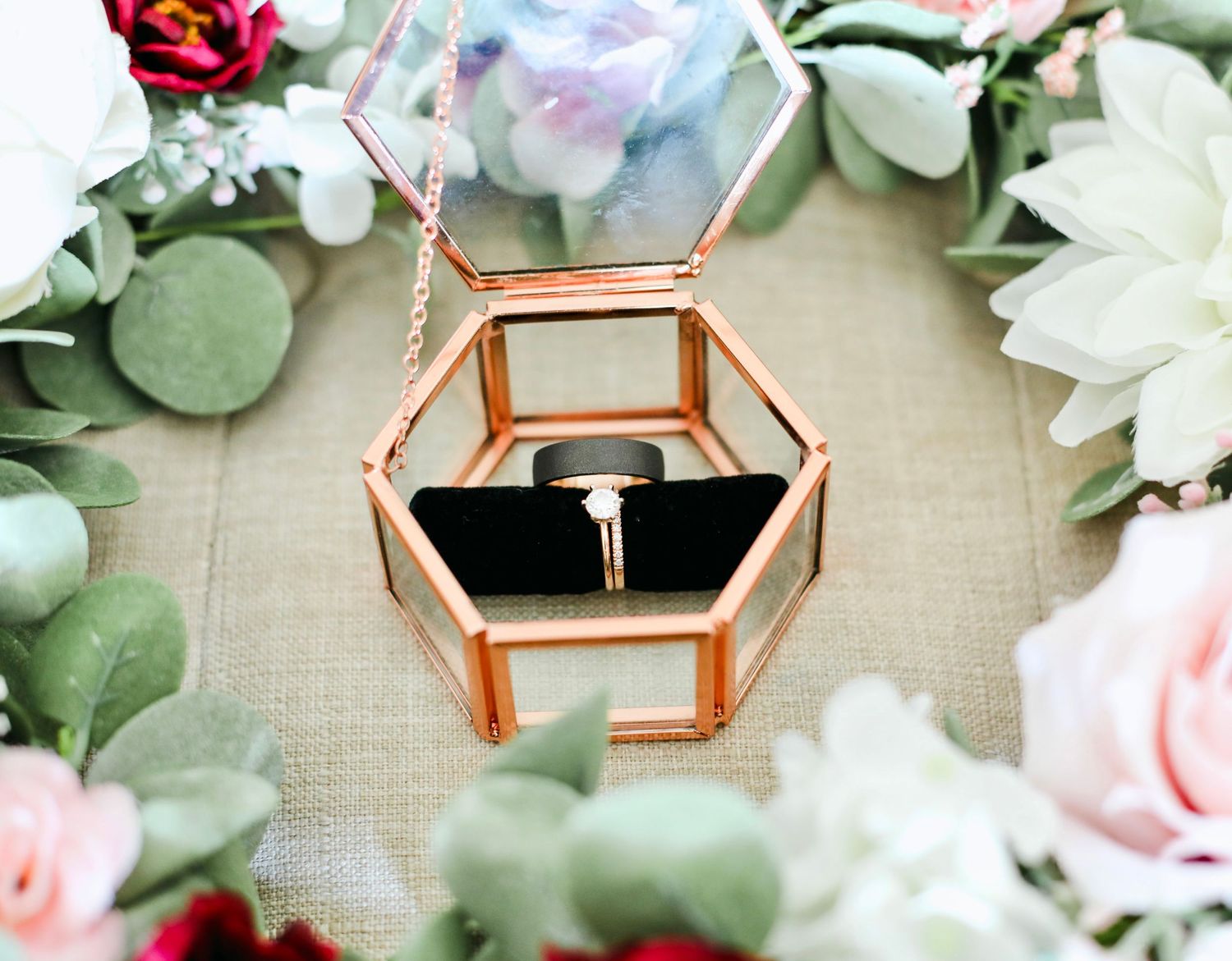Beautiful Detail photos of a bride and grooms ring during wedding photos in fort myers Florida.