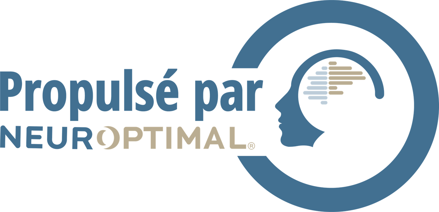 A blue circular logo design featuring Propulse par NEUROPTIMAL text and a stylized spiral pattern.