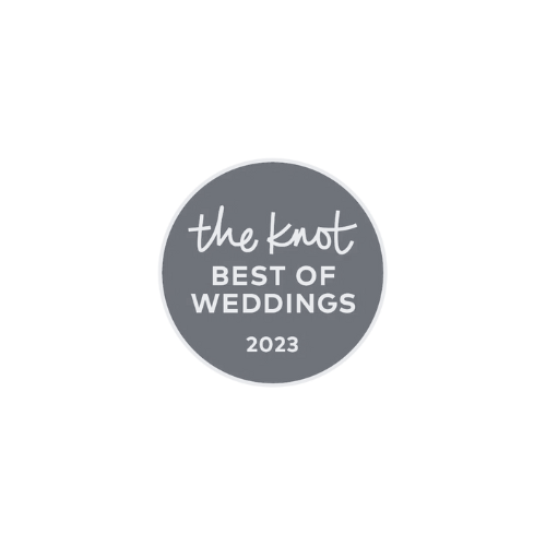 Gray award badge from The Knot's Best of Weddings for 2023.