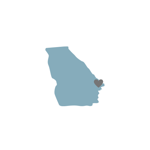 Simple blue silhouette map of the state of Georgia.