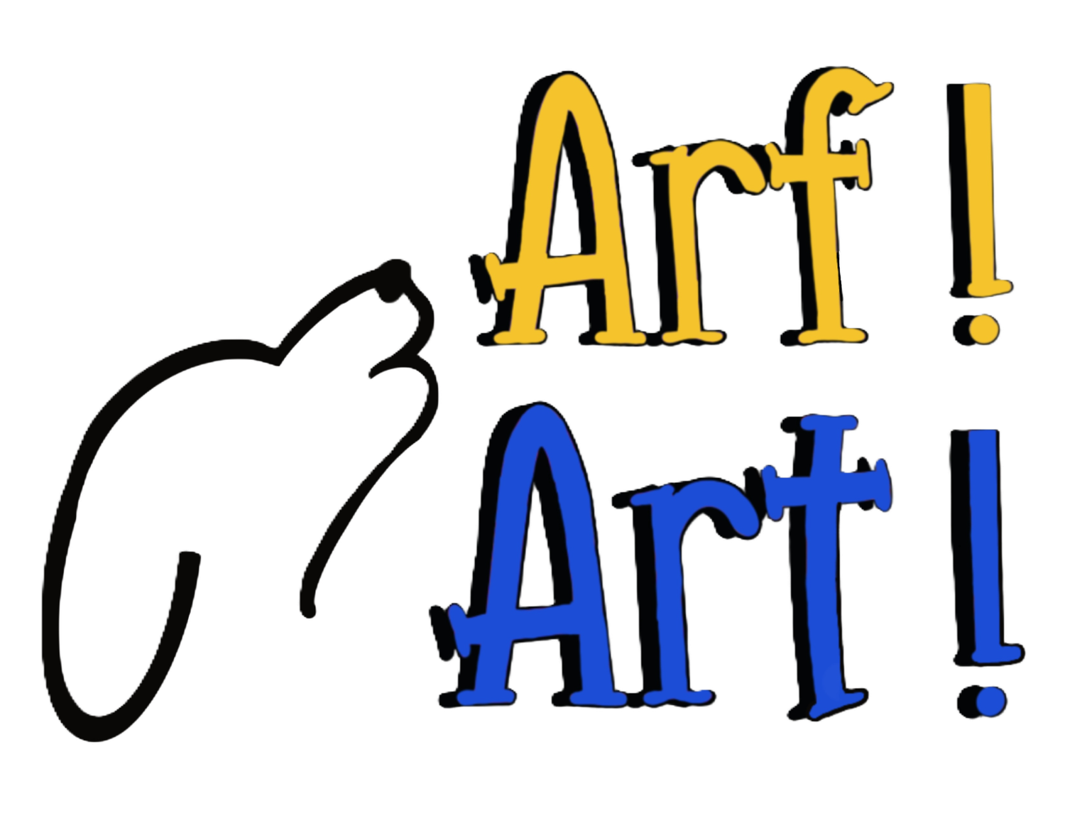 A cartoon pointing finger gestures toward the word 'Art' written twice in yellow and blue letters.
