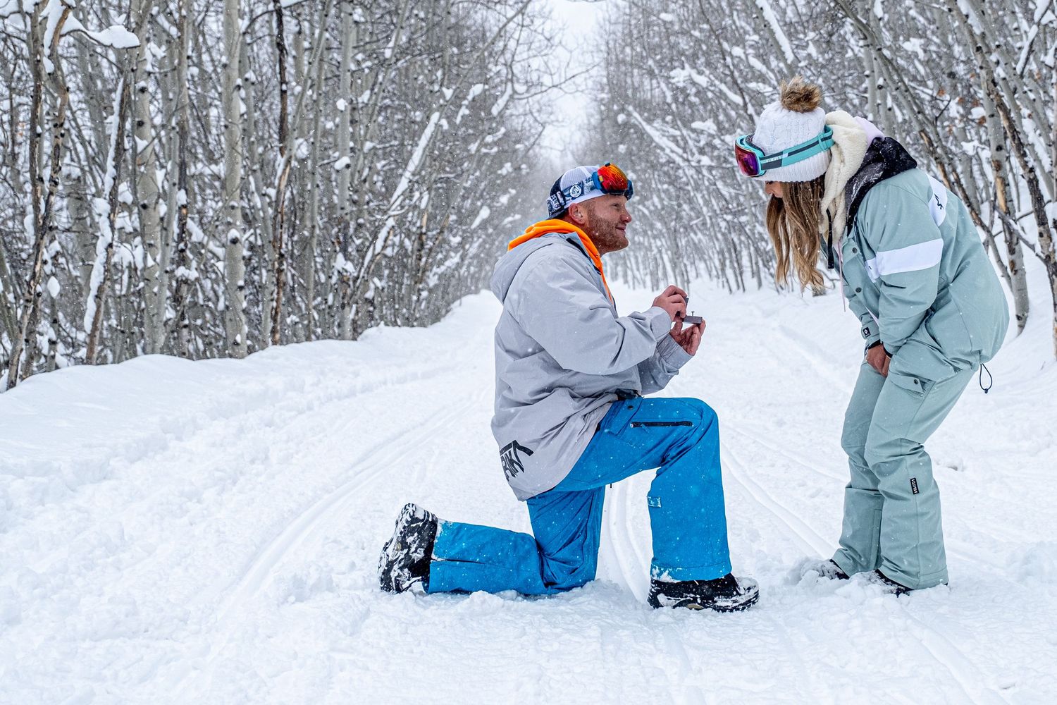 Marriage proposal photographed near Vail, CO (Nova Guides Snowmobiling excursion)