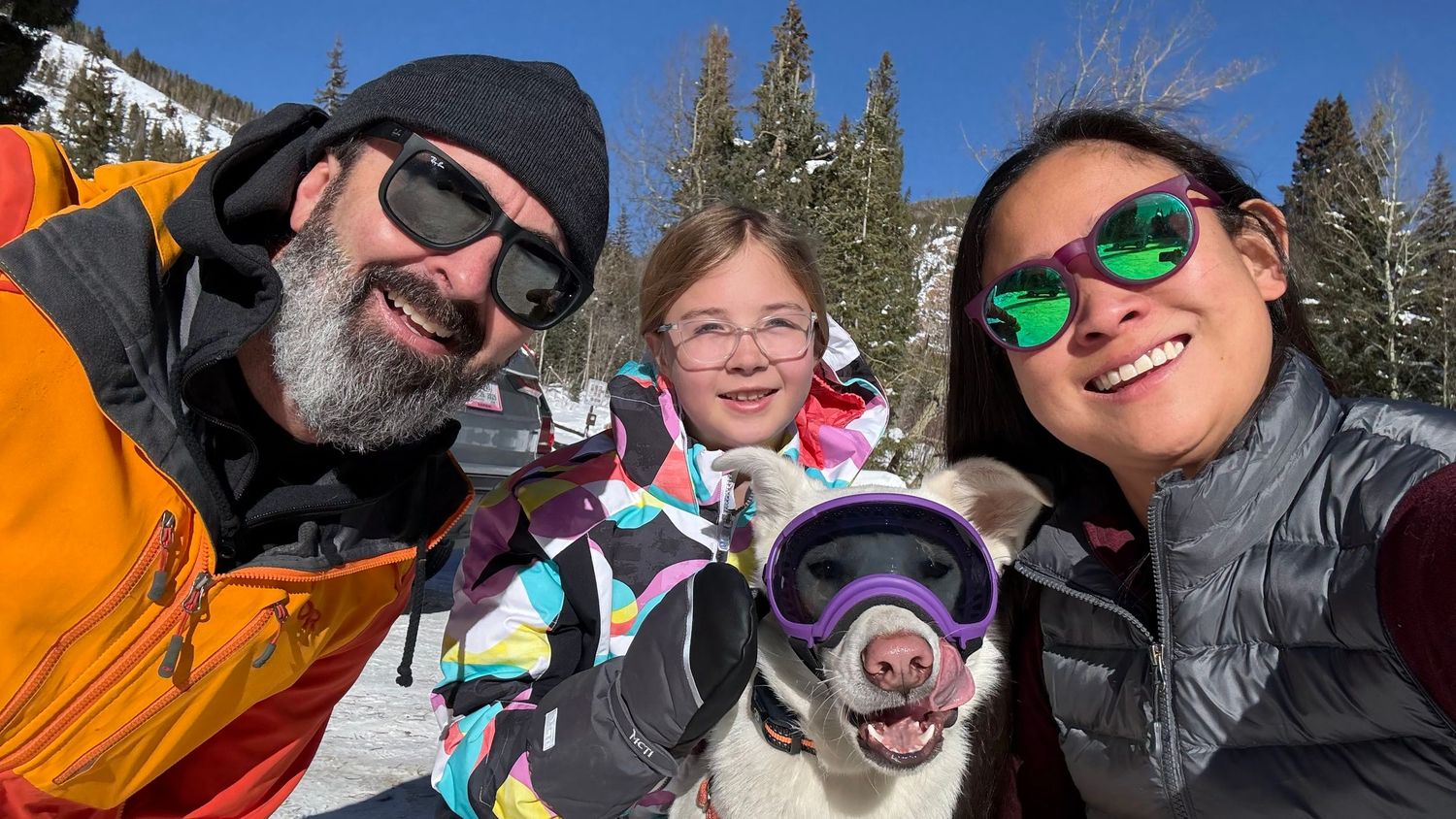 Colorado hidden marriage proposal photographer out with dog and girlfriend in the snow near Breckenridge