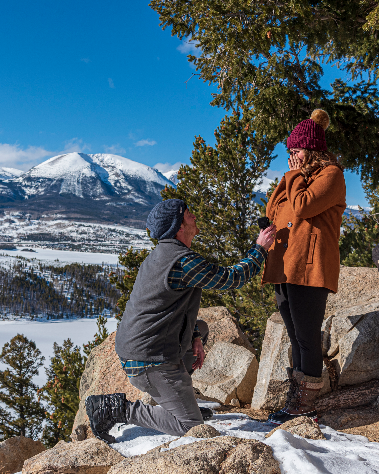 Couple enjoy scenic marriage proposal at Sapphire Point Overlook near Breckenridge, CO