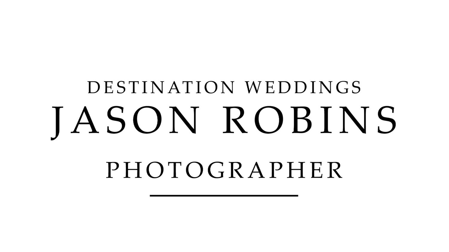 A minimalist text logo displaying 'Destination Weddings Jason Robins Photographer' in an elegant header design.