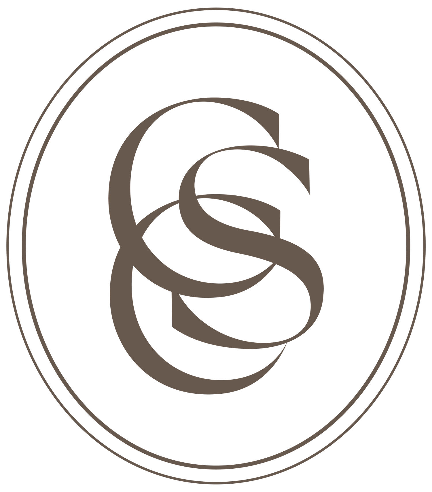 A minimalist brown logo design featuring interlocking CS letters in a circular frame.